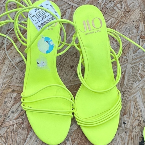 Jennifer Lopez Shoes - Jennifer Lopez Bright neon Yellow / green  Open Toe Strappy Heels